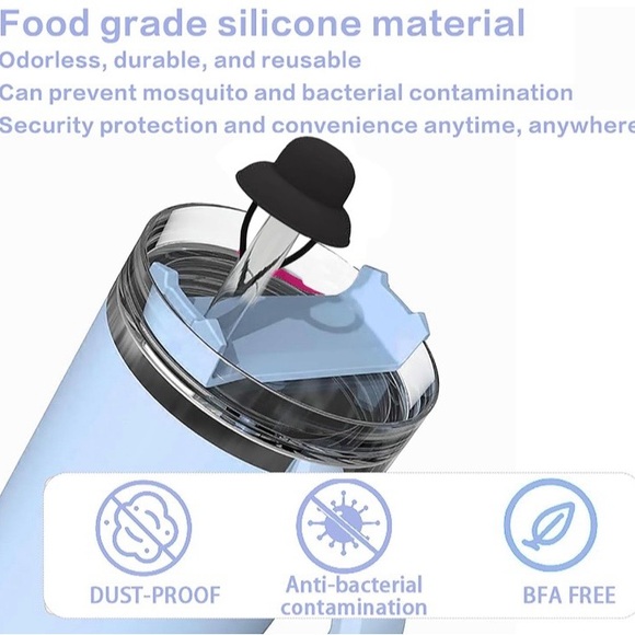 Pink, tan and Black Silicone top hat straw toppers 3 pack - Picture 4 of 8